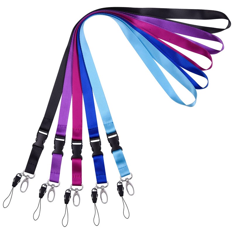 Wisdompro Office Lanyard, 5 Pack 22.5 inch Neck Strap Lanyard Keychain with Detachable Buckle, String Loop and Oval Clasp for Keys, ID Badges, USB Flash Drive, Phones, Name Tags - Assorted Colors - Image 1